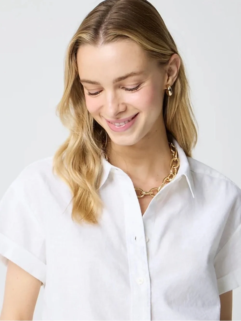 J Crew Linen Top XS Button Front Short Sleeve Classic Shirt Summer 2024 CA115